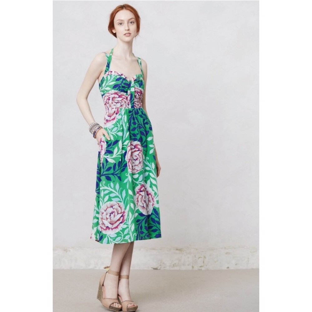 Stunning floral Moulinette Soeurs for Anthropologie Silk Floral Dress 💕